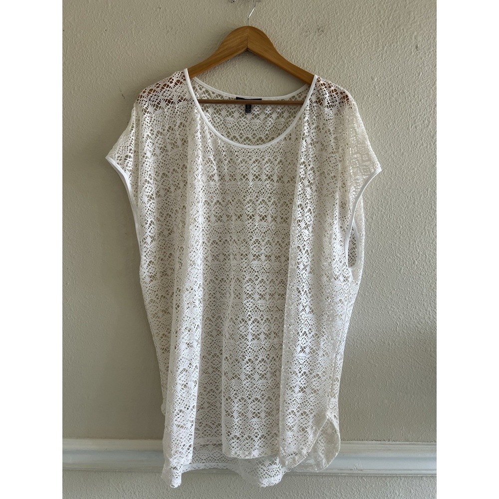 Chaus Sport Lace White Swim Cover Up Scoop Neck Mesh Size XL Beach Resortwear